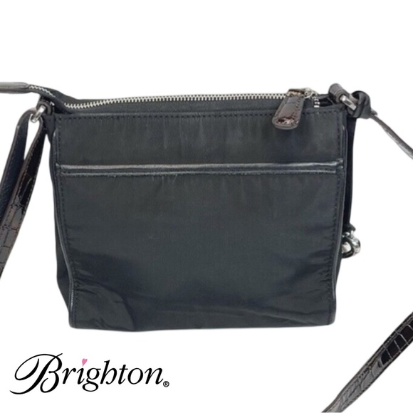 Brighton Black - Croc Leather Flap Crossbody Bag - w/Dust Cover - Picture 2 of 15